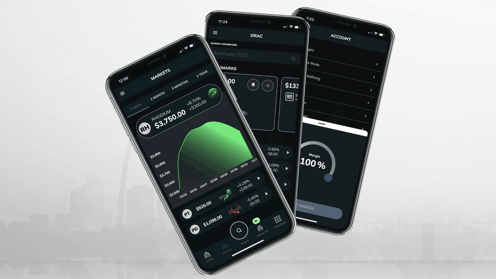 an image of the drac mobile app, three phone screens showing the features