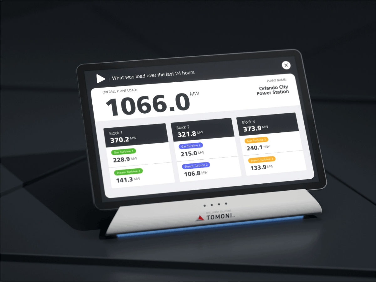 an image of the tomoni hub tablet by mitsubishi power showing the dashboard